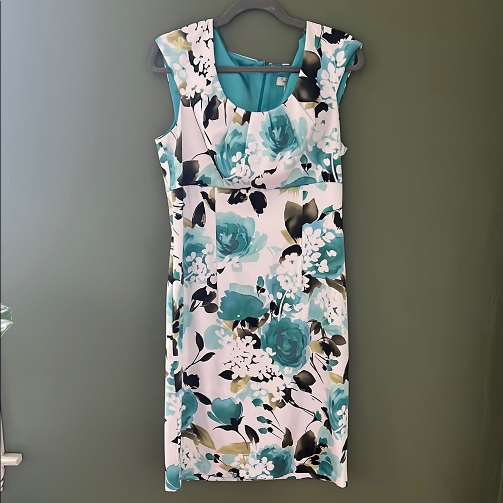 Dress Barn Blue Sheath Midi Dress Sleeveless Scoop Neck